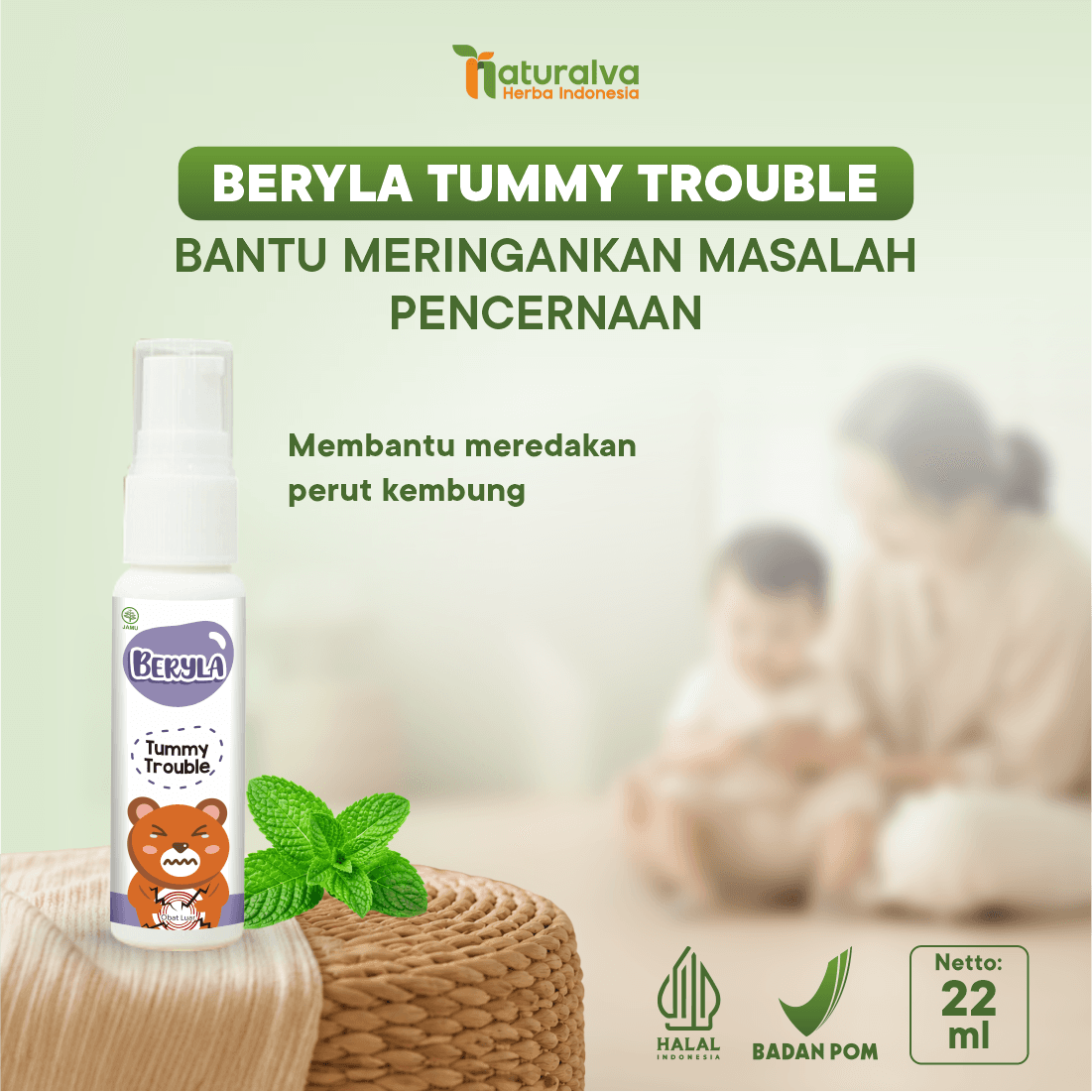 BERYLA Tummy Trouble Soothing Massage Essential Oil Baby Minyak Balur Untuk Bayi 22ml