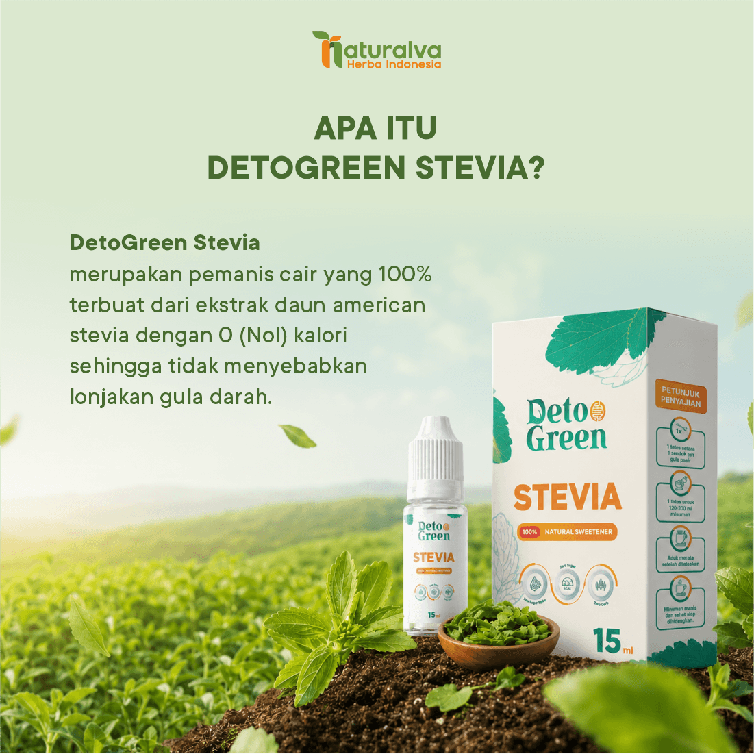 DETOGREEN Stevia Natural Sweetener Gula Tetes Stevia Tetes Stevia Cair Sehat Alami Nol Kalori 15ml 2