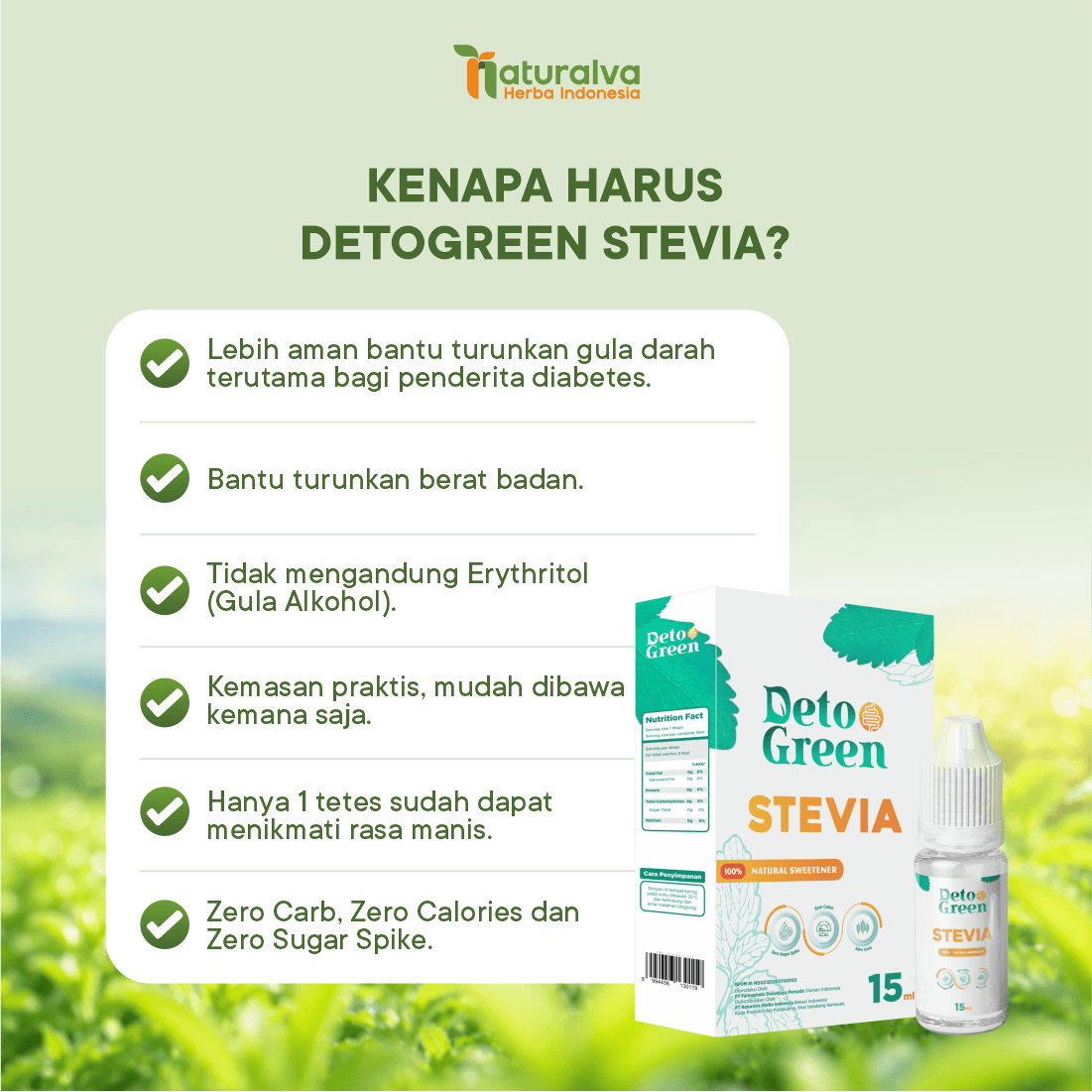 DETOGREEN Stevia Natural Sweetener Gula Tetes Stevia Tetes Stevia Cair Sehat Alami Nol Kalori 15ml 3