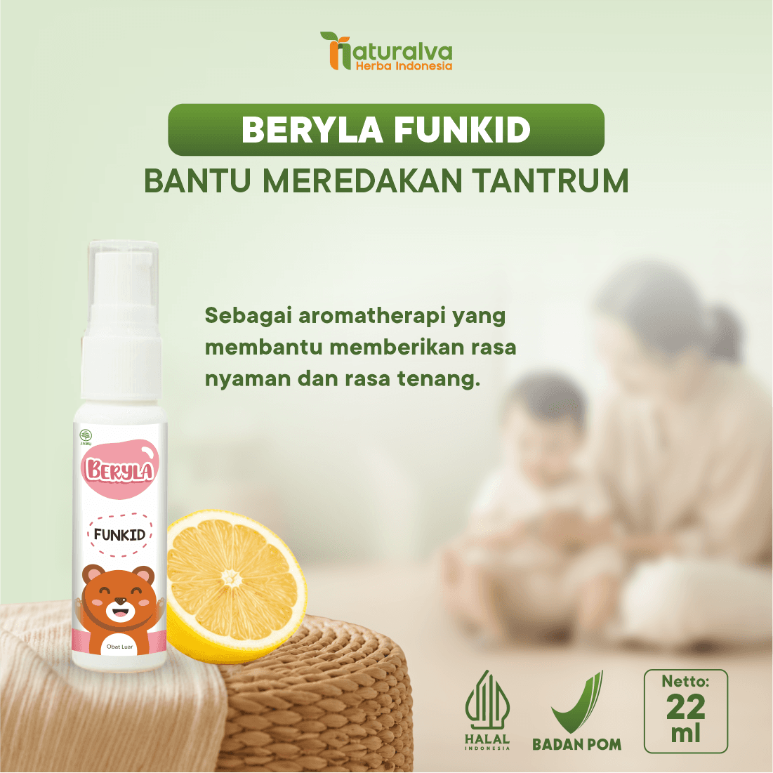 BERYLA Funkid Soothing Massage Essential Oil Baby Minyak Balur Untuk Bayi 22ml
