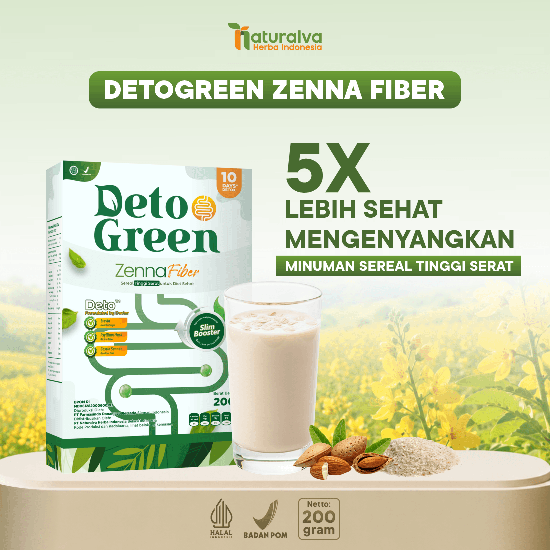 Detogreen Zenna Fiber Minuman Sereal Organik Bantu