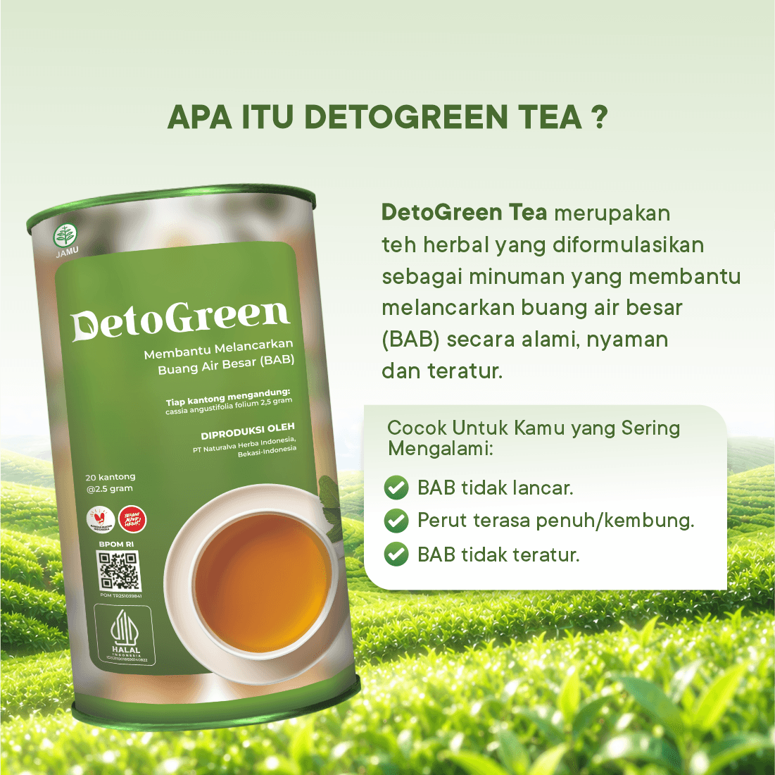 (PAKET HEMAT) 2 Detogreen Tea dan 1 Detogreen Honey Sahabat Pencernaan Lancar 3
