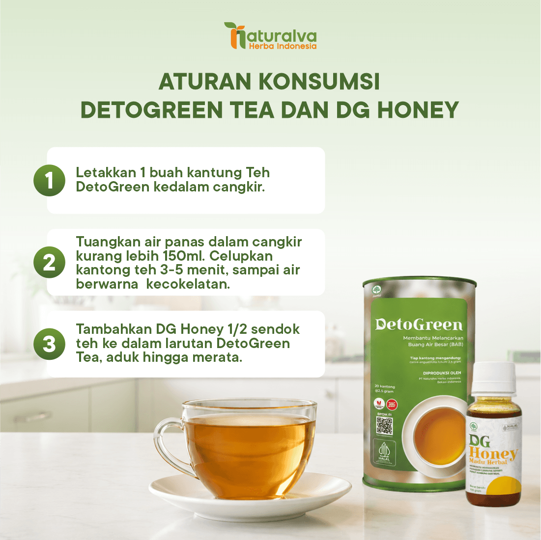 (PAKET HEMAT) 2 Detogreen Tea dan 1 Detogreen Honey Sahabat Pencernaan Lancar 5