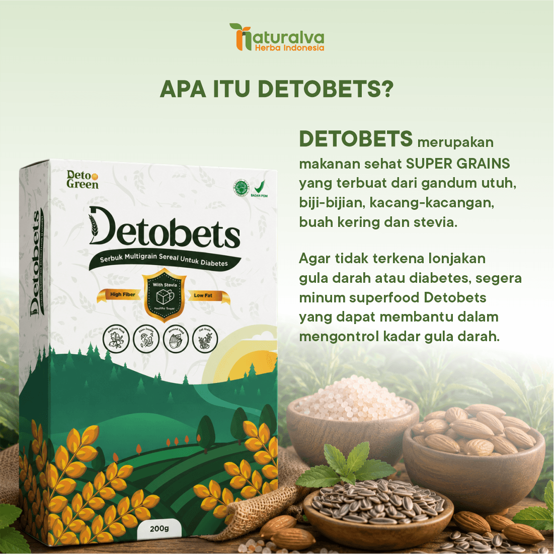 Detobets Minuman Sereal Organil Multi Grain Bantu Nutrisi Harian Penderita Diabetes 2