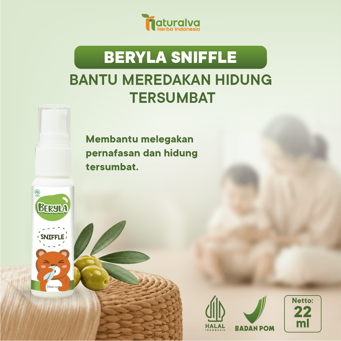 BERYLA Sniffle Soothing Massage Essential Oil Baby Minyak Balur Untuk Bayi 22 ML