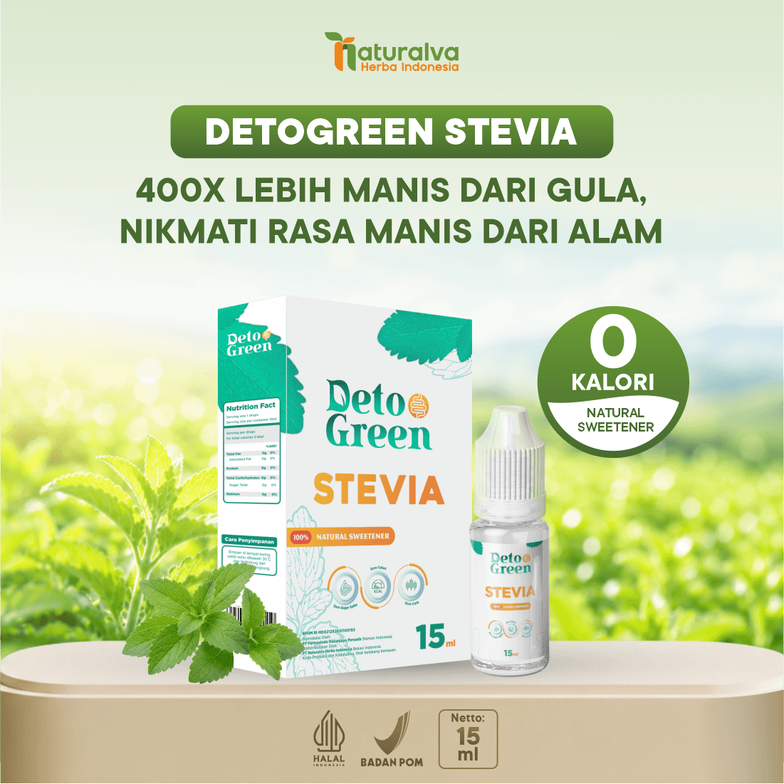 DETOGREEN Stevia Natural Sweetener Gula Tetes Stevia Tetes Stevia Cair Sehat Alami Nol Kalori 15ml