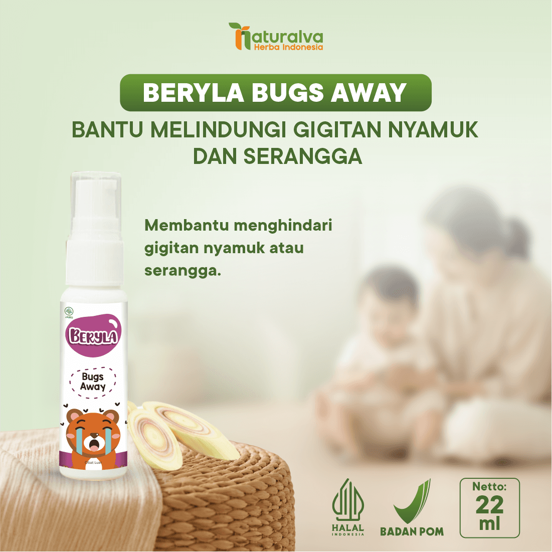 BERYLA Bugs Away Soothing Massage Essential Oil Baby Minyak Balur Untuk Bayi 22ml