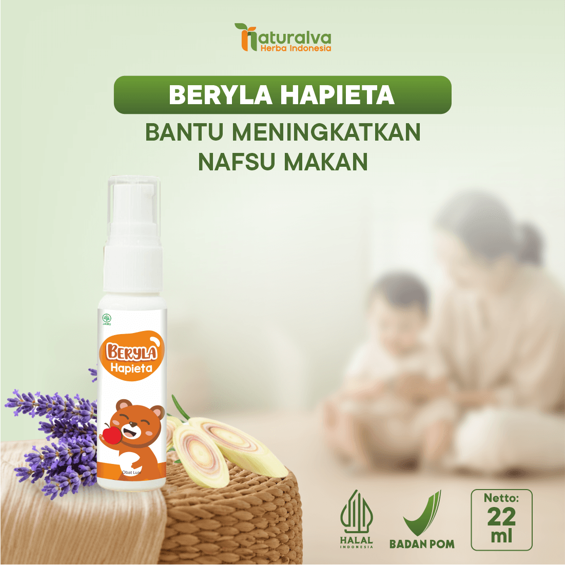 BERYLA Hapieta Soothing Massage Essential Oil Baby Minyak Balur Untuk Bayi 22ml